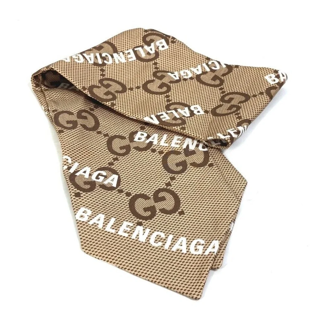 Gucci Beige Brown Logo Silk Scarf - Picture 1 of 4
